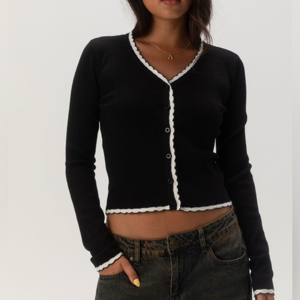 RSQ Black Scallop Tipped Cardigan
